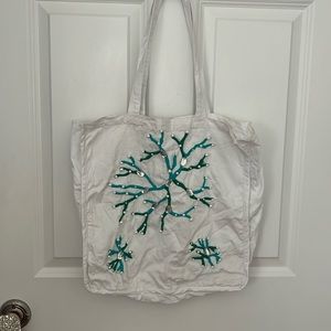 Luisa white cotton hand beaded tote.  Made in Italy.